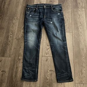 Skinny Fit Airflex 360 Destructed Dark Blue Wash Jeans - 38/30